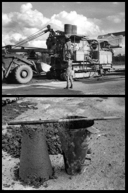 A composite image of the Koehring Paver and a slump sample.