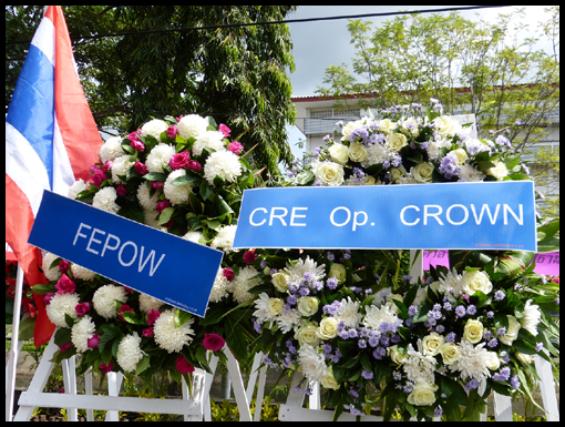 A colourful image of the FEPOW  and Operation Crown wreaths.