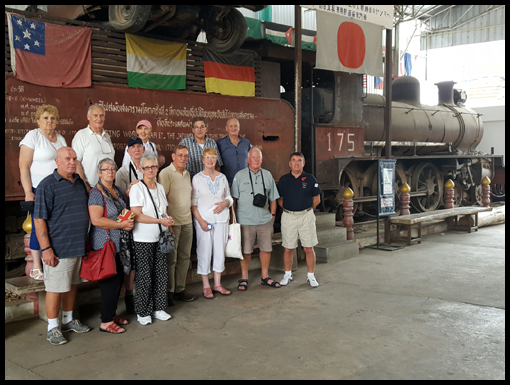 A group shot of the visit to the floating market and Kanchanaburi.