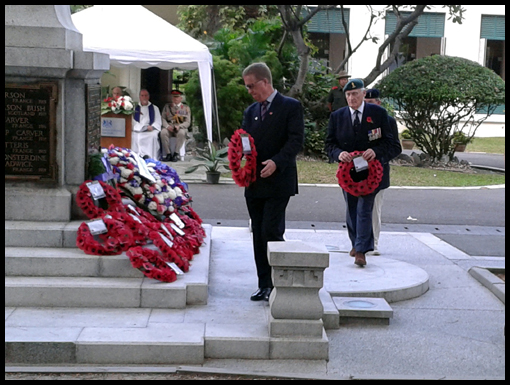 Mike Stanbridge moves to lay the OCA wreath at the Cenotaph in the grounds of the British Embassy Bangkok.