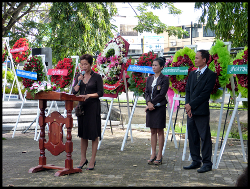 Tom Nagler acts as interpreter to the Thai's explaining the intracancies of the Remembrance Ceremony.