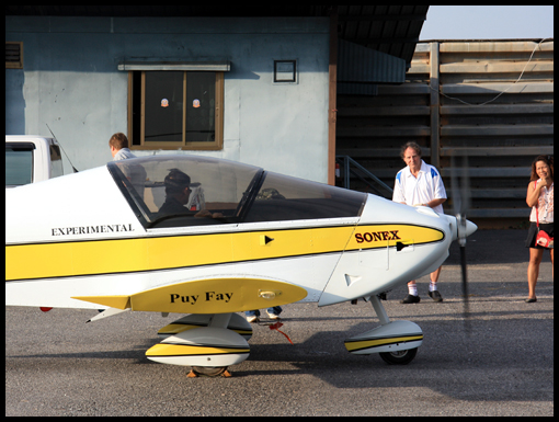 Mr Wut sits in his Sonex aircraft at Watthana airfield.