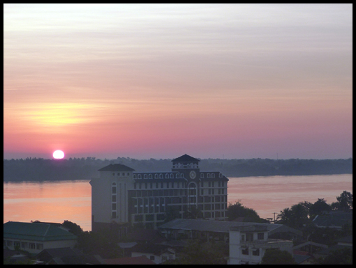 Dawn over the Mekong at Mukdahan heralds the big day of the 50th Celebration trip.