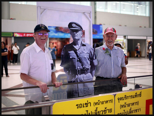 RSM Harry 'Yakker Yates' awaits the arrival of the OCA troops at Ubon Airport at the start of the Post Crown Road 50th Annversary trip.