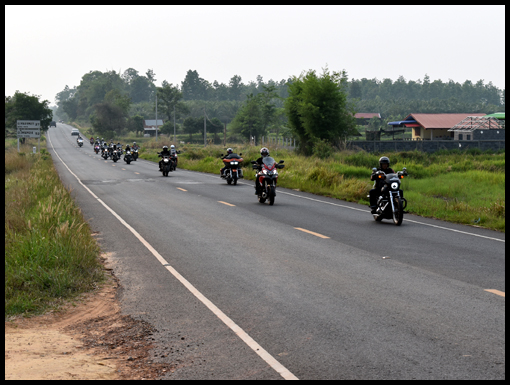 A Biker chapter escorts the coach to Crown Airfield