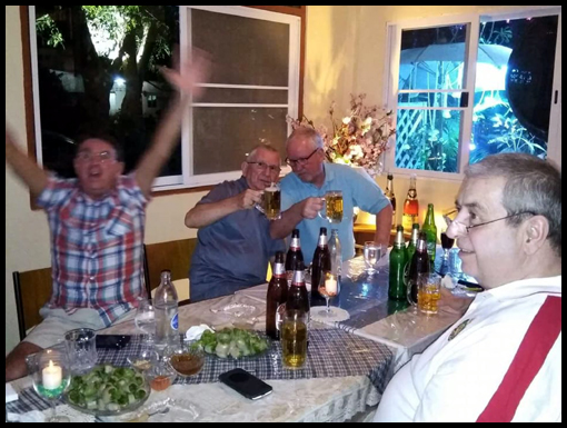 Derek Taylor sinks his first beer on arriving at the Piano Pub.