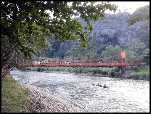 The orange bridge over the river Nam Song in Vang Vieng.
