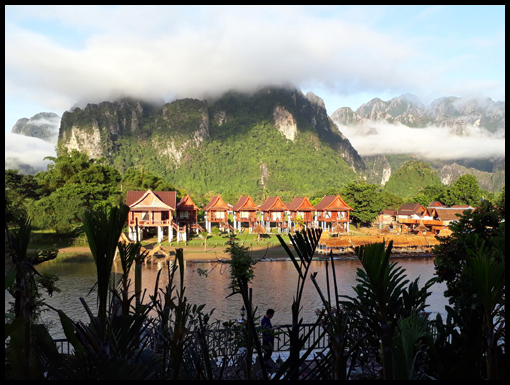 The magnificent view fron the Vang Vieng hotel restaurant.